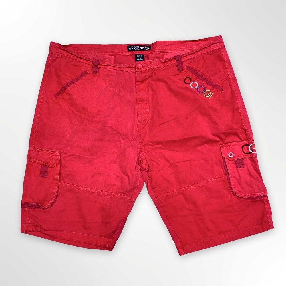 COOGI Cargo Shorts Mens Size 50 Red Cotton Casual Utility Pockets Embroidered